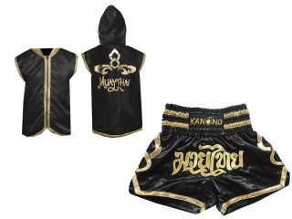 Personalizované Muay Thai Boxerská Mikina s kapucí + Muay Thai Trenky : Černá Lai Thai