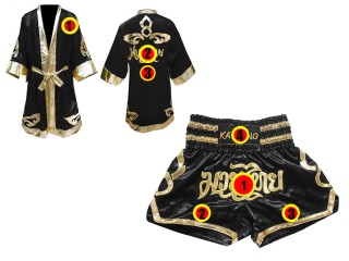 Kanong Muay Thai boxerské plášť + Kanong Muay Thai Trenky : Černá Lai Thai