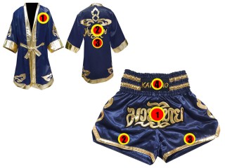 Kanong Muay Thai boxerské plášť + Kanong Muay Thai Trenky : Námořnická modrá Lai Thai