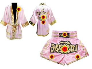 Kanong Muay Thai boxerské plášť + Kanong Muay Thai Trenky : Růžový Lai Thai