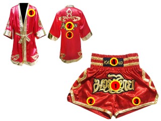 Kanong Muay Thai boxerské plášť + Kanong Muay Thai Trenky : Červené Lai Thai