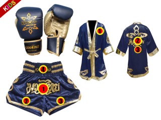 Kanong Tréninkové Rukavice + Muay Thai boxerské plášť + Kanong Muay Thai Trenky pro děti : Námořnická modrá Lai Thai