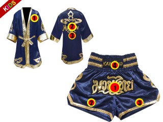 Kanong Muay Thai boxerské plášť + Kanong Muay Thai Trenky pro děti : Námořnická modrá Lai Thai