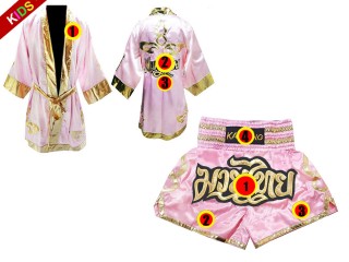 Kanong Muay Thai boxerské plášť + Kanong Muay Thai Trenky pro děti : Růžový Lai Thai
