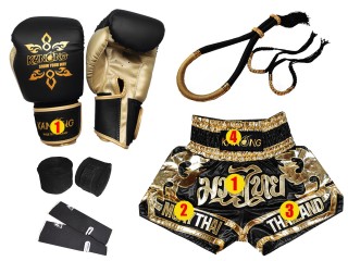 Personalizovaná sada boxerských rukavic a trenýrek s vybavením pro Muay Thai