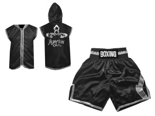 Kanong Boxerská Mikina s kapucí + Boxerské Kratasy : KNCUSET-008-Černo-stříbrná