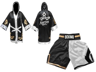 Kanong Boxerský plášť + Boxerské Kratasy : KNCUSET-105-Černá-Bílý