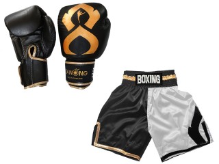 Odpovídající rukavice Muay Thai a boxerské šortky : KNCUSET-202-Černá bílá