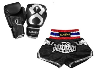 Odpovídající rukavice Muay Thai a šortky Muay Thai: Set-125-Gloves-Thaikick-Černá