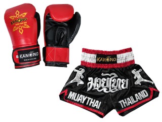 Odpovídající rukavice Muay Thai a šortky Muay Thai: Set-133-Gloves-Černá