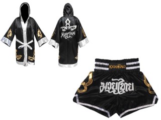 Kanong Muay Thai boxerské plášť + Kanong Muay Thai Trenky : Set-143-Černá