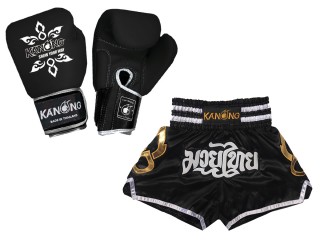 Odpovídající rukavice Muay Thai a šortky Muay Thai: Set-143-Gloves-Černá