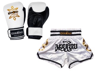 Odpovídající rukavice Muay Thai a šortky Muay Thai: Set-143-Gloves-Bílý