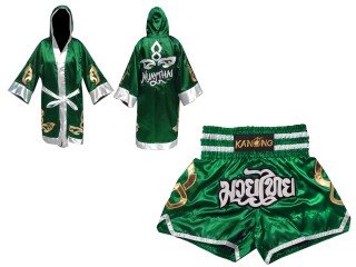 Kanong Muay Thai boxerské plášť + Kanong Muay Thai Trenky : Set-143-Zelená