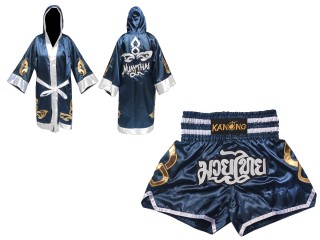 Kanong Muay Thai boxerské plášť + Kanong Muay Thai Trenky : Set-143-námořnictvo