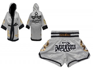 Kanong Muay Thai boxerské plášť + Kanong Muay Thai Trenky : Set-143-stříbrný