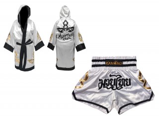 Kanong Muay Thai boxerské plášť + Kanong Muay Thai Trenky : Set-143-Bílý