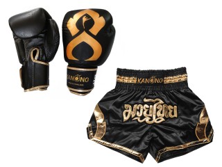 Odpovídající rukavice Muay Thai a šortky Muay Thai: Set-144-Gloves-Černé zlato