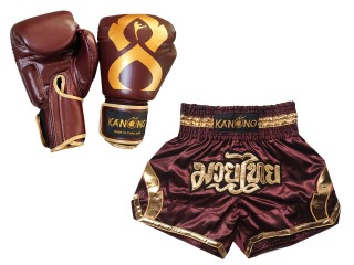 Odpovídající rukavice Muay Thai a šortky Muay Thai: Set-144-Gloves-Kaštanové