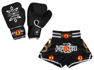 Boxerské rukavice z pravé kůže se jménem + vlastní kraťasy Muay Thai