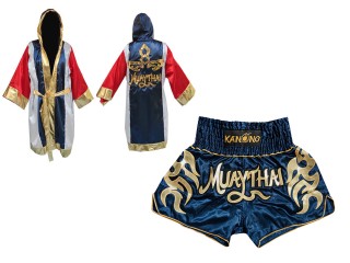 Kanong Muay Thai boxerské plášť + Kanong Muay Thai Trenky : Set-134-Robe-Námořnická