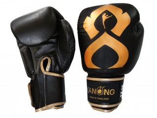 Kanong Thai Box Rukavice z pravé kůže : "Thai Kick" Černá-Zlato