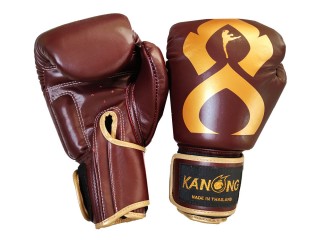 Kanong Thai Box Rukavice z pravé kůže : "Thai Kick" Kaštanová-Zlato