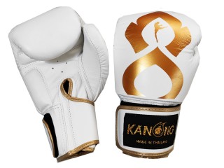 Kanong Thai Box Rukavice z pravé kůže : "Thai Kick" Bílý-Zlato