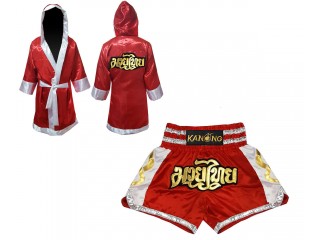 Kanong Muay Thai boxerské plášť + Kanong Muay Thai Trenky : Set-141-Červené