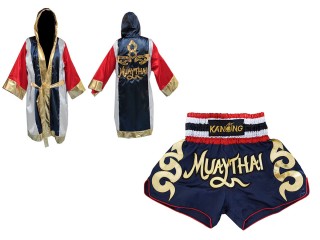 Kanong Muay Thai boxerské plášť + Kanong Muay Thai Trenky : Set-120-Robe-Námořnická