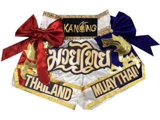 Kanong Muay Thai Kick-box Trenky Šortky pro děti : KNS-128-Bílý-K