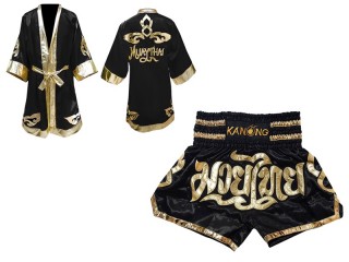 Kanong Muay Thai boxerské plášť + Kanong Muay Thai Trenky : Černá Lai Thai