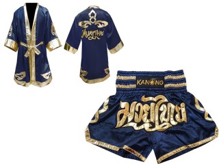 Kanong Muay Thai boxerské plášť + Kanong Muay Thai Trenky : Námořnická modrá Lai Thai