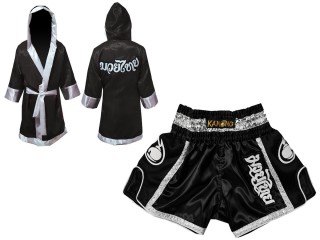Kanong Muay Thai boxerské plášť + Kanong Muay Thai Trenky : Černá