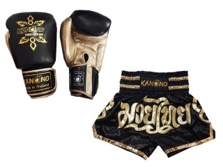 Odpovídající rukavice Muay Thai a šortky Muay Thai: Set-121-Černá