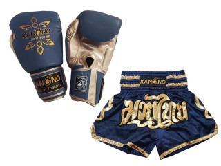 Odpovídající rukavice Muay Thai a šortky Muay Thai: Set-121-Námořnická modrá