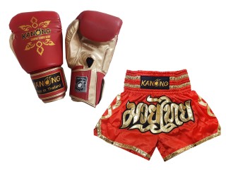 Odpovídající rukavice Muay Thai a šortky Muay Thai: Set-121-Červené