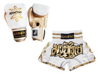 Odpovídající rukavice Muay Thai a šortky Muay Thai: Set-121-Bílý