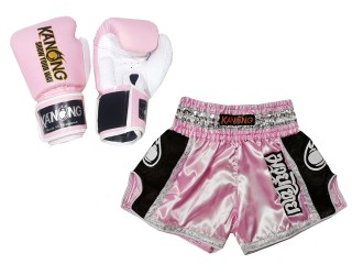 Odpovídající rukavice Muay Thai a šortky Muay Thai: Set-208-Růžový