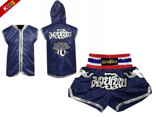 Personalizované Muay Thai Boxerská Mikina s kapucí + Muay Thai Trenky pro děti : Námořnická modrá Slon