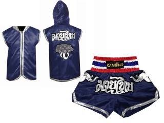 Personalizované Muay Thai Boxerská Mikina s kapucí + Muay Thai Trenky : Námořnická modrá Slon