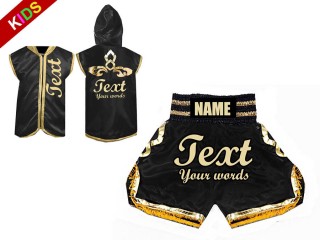 Kanong Boxerská Mikina s kapucí + Boxerské šortky pro děti : Černá/Zlato