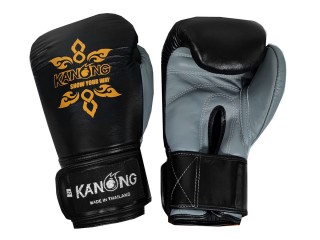 Kanong Thai Boxovací Rukavice z pravé kůže : Černá/Šedá