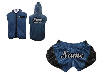 Personalizované Muay Thai Boxerská Mikina s kapucí + Muay Thai Trenky : Námořnická modrá Retro