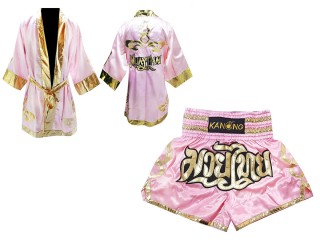 Kanong Muay Thai boxerské plášť + Kanong Muay Thai Trenky : Růžový Lai Thai