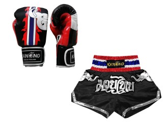Odpovídající rukavice Muay Thai a šortky Muay Thai: Set-125-Černá