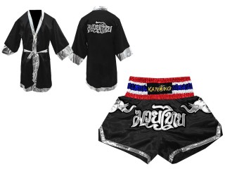 Kanong Muay Thai boxerské plášť + Kanong Muay Thai Trenky : Černá/Slon