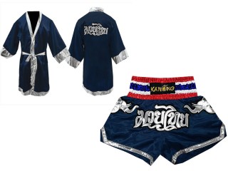 Kanong Muay Thai boxerské plášť + Kanong Muay Thai Trenky : Námořnická modrá/Slon