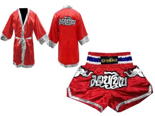 Kanong Muay Thai boxerské plášť + Kanong Muay Thai Trenky : Červené/Slon
