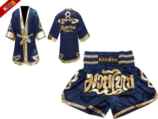Kanong Muay Thai boxerské plášť + Kanong Muay Thai Trenky pro děti : Námořnická modrá Lai Thai